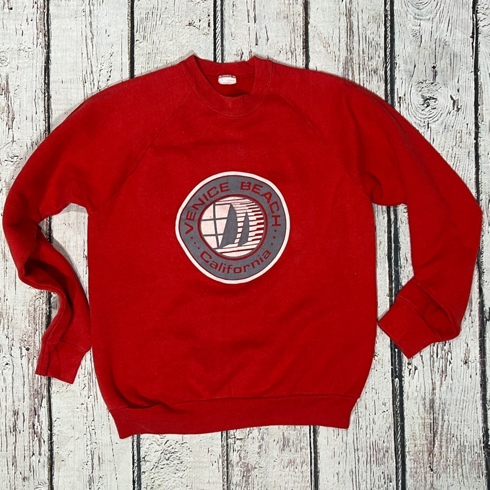 Venice Beach California Vintage Red Crewneck 1980s Travel Tourism Sweatshirt